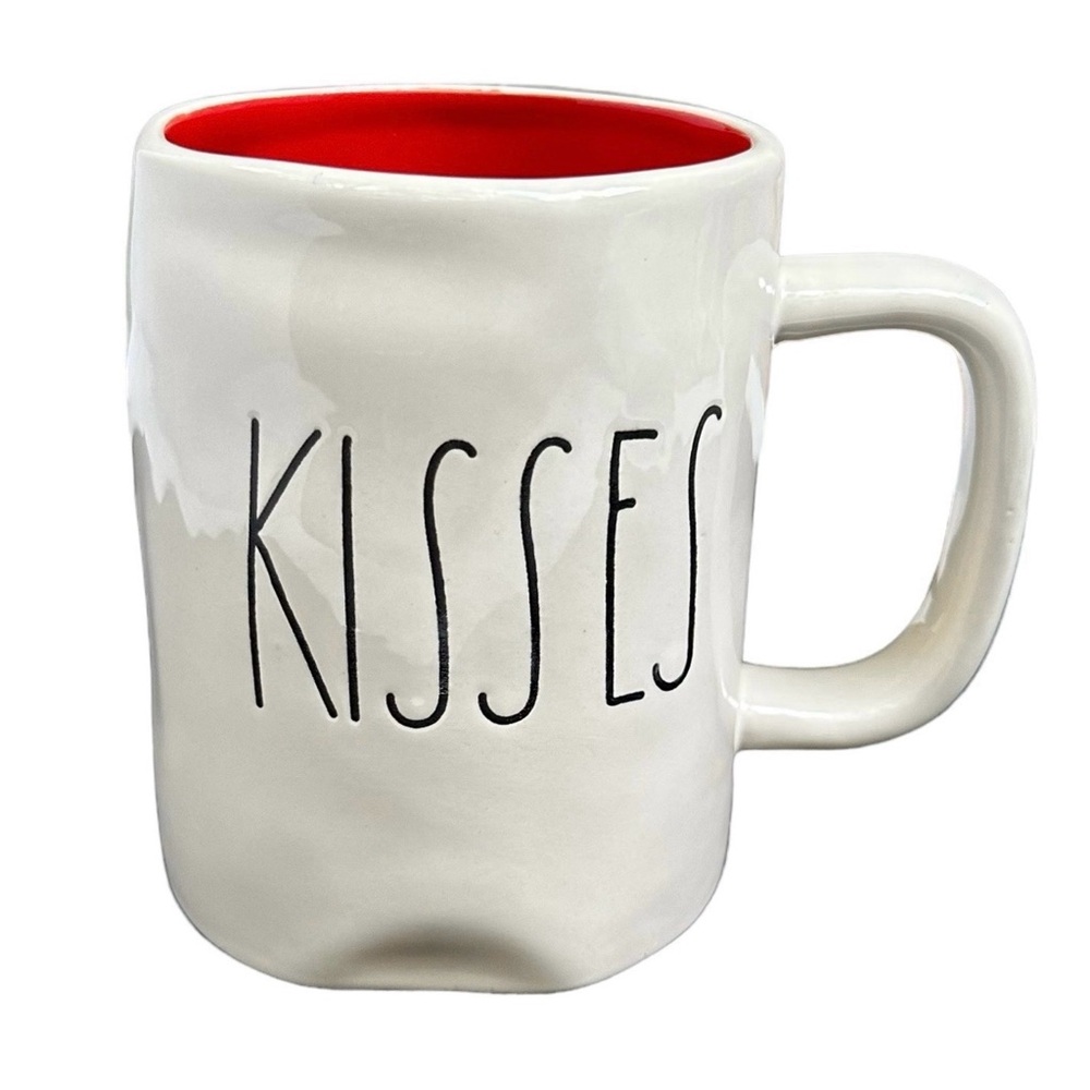Rae Dunn KISSES Mug Ceramic Coffee Tea Red Interior Black Large Letters NWT OG